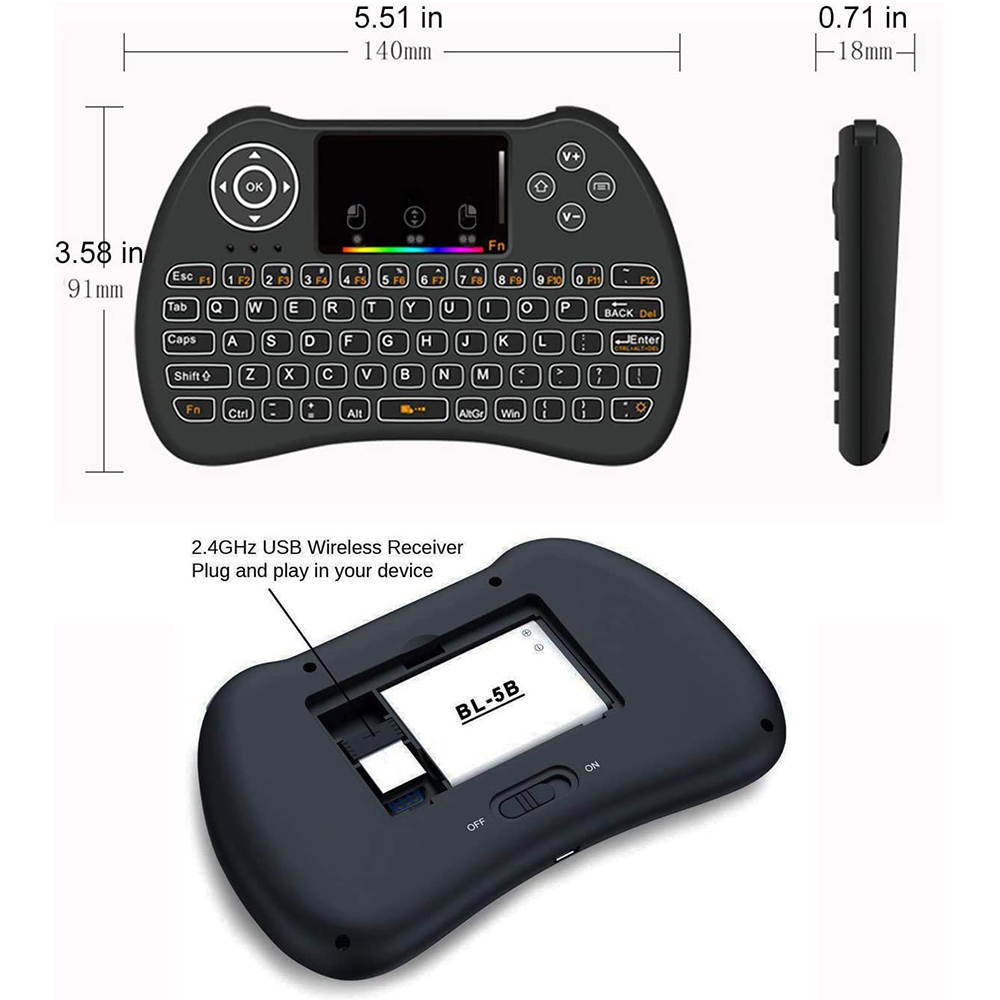 H9 Wireless Mini Keyboard with Touchpad Mouse, RGB Colorful Backlit RGB, 2.4G Remote with Mouse Touchpad Combos, Rechargeable Handheld Remote for PC, Pad, Xbox, Android TV Boxes, KODI, iptv, and More