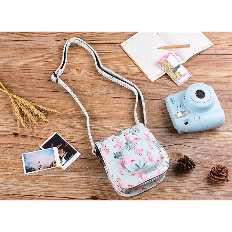 Protective & Portable Case Compatible with Polaroid fujifilm Instax Mini 11/9 / 8/8+ Instant Film Camera with Accessory Pocket and Adjustable Strap - Flamingo by