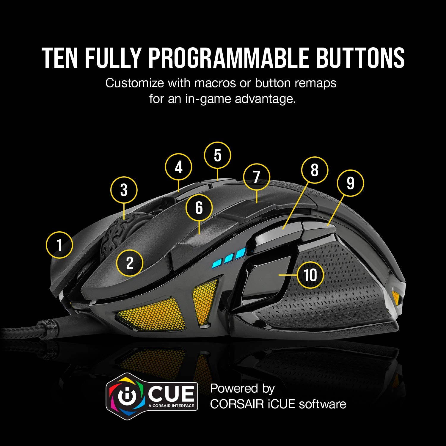 Corsair Nightsword RGB, Performance Tunable FPS/MOBA Gaming Mouse, Black, Backlit RGB LED, 18000 DPI, Optical