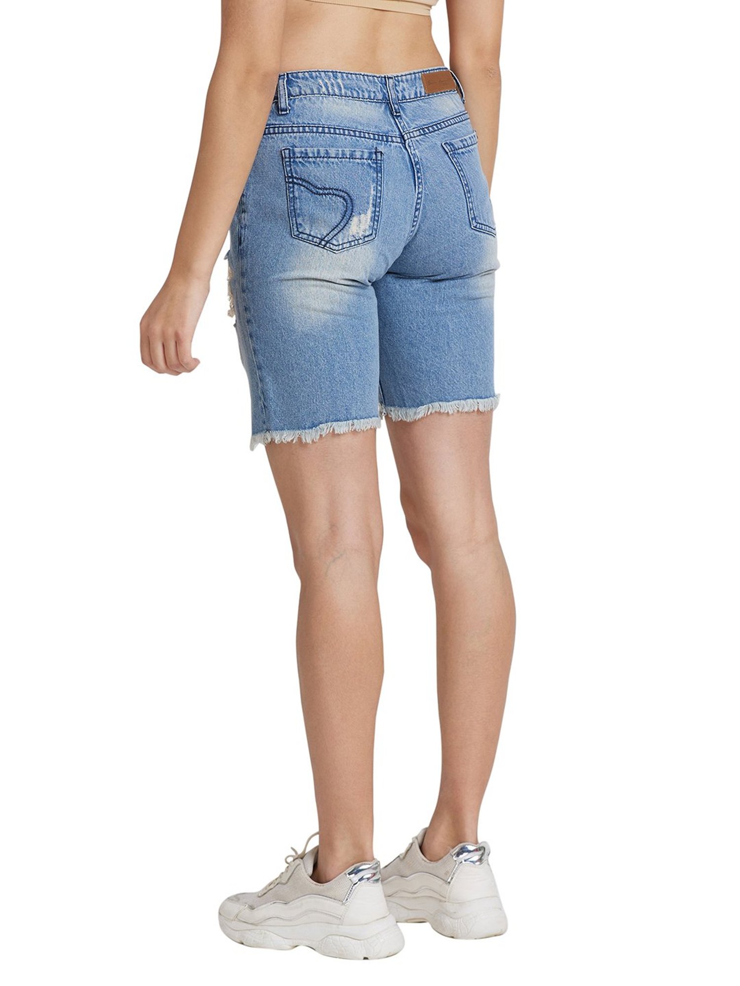 Being Human Blue Distressed Mid Rise Denim Shorts