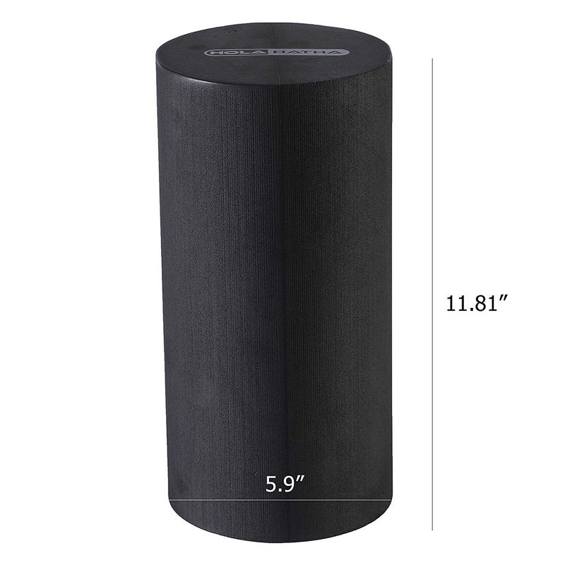 HolaHatha Portable Solid High Density EVA Foam Roller for Deep Tissue Back Massage, Calf Therapy, Glute Massaging, Back Pain, and Leg Recovery, Black