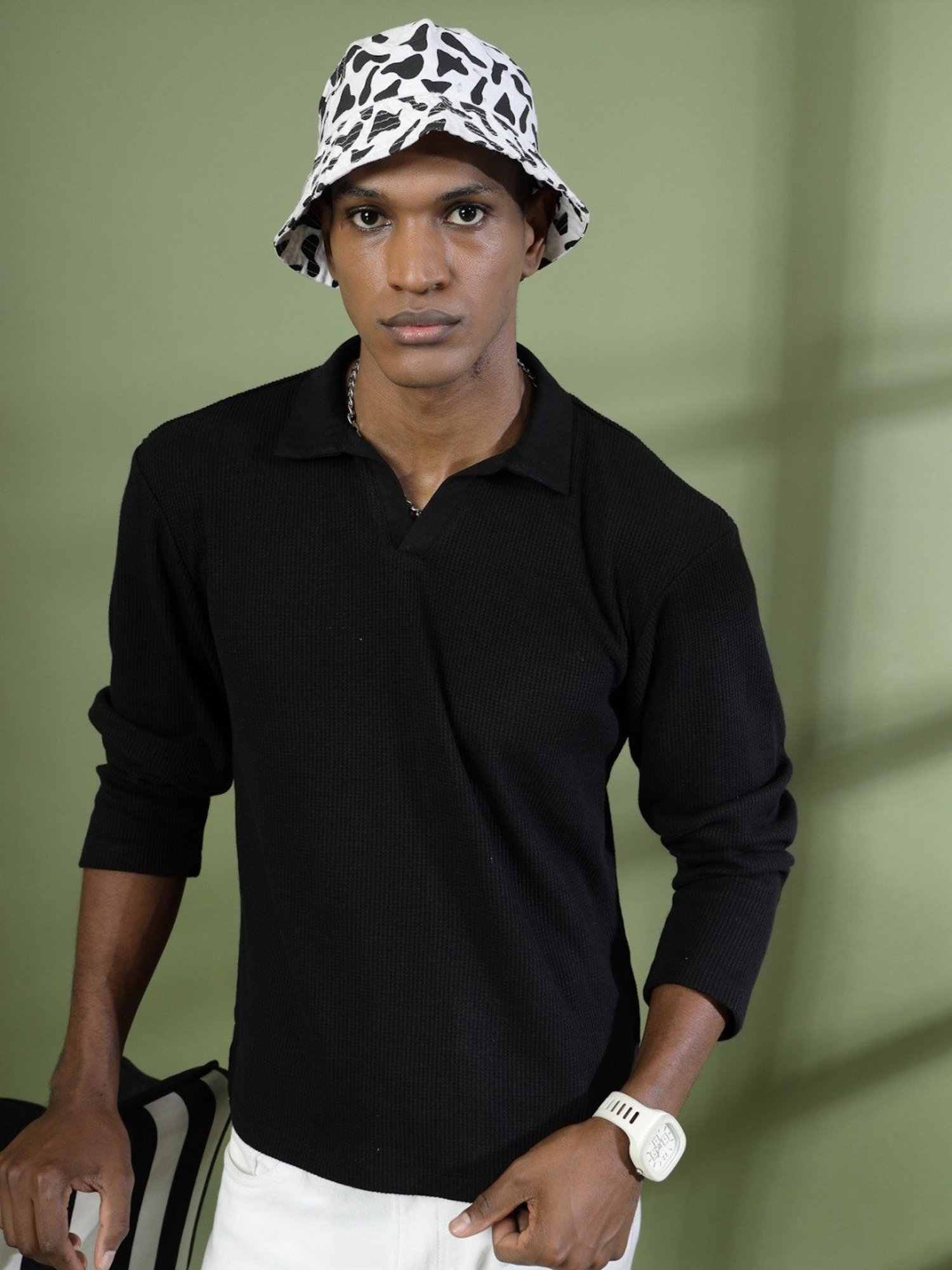 Rigo Black Cotton Boxy Fit Polo T-Shirt
