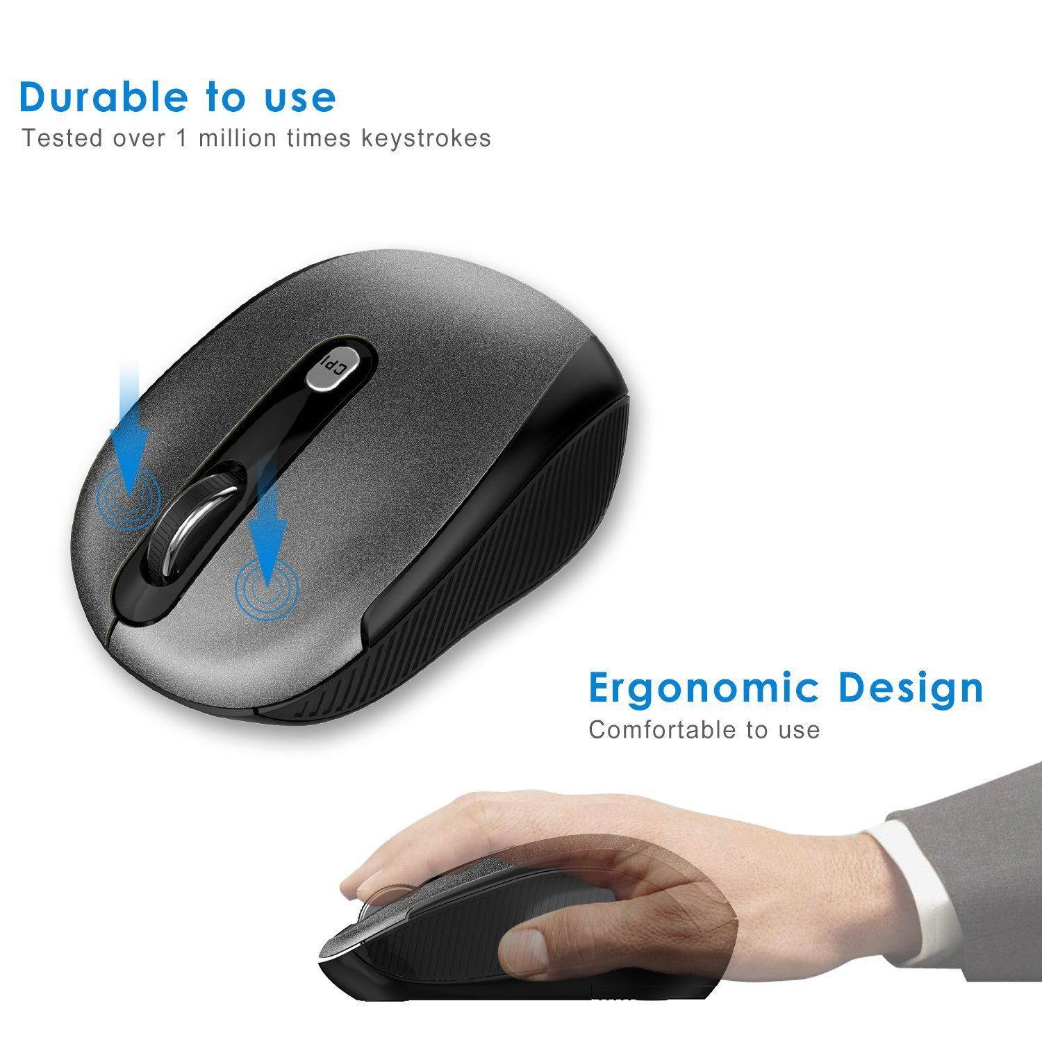 JETech Wireless Mobile Optical Mouse 2.4Ghz with 3 CPI Levels and USB Receiver
