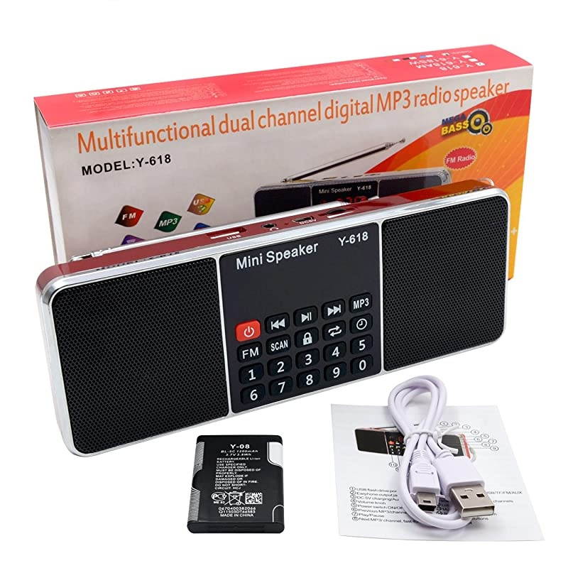 Multifunction Digital FM Radio Media Speaker MP3 Music Player Support TF Card USB Drive with LED Screen Display and Setting Timing Shutdown Function Red