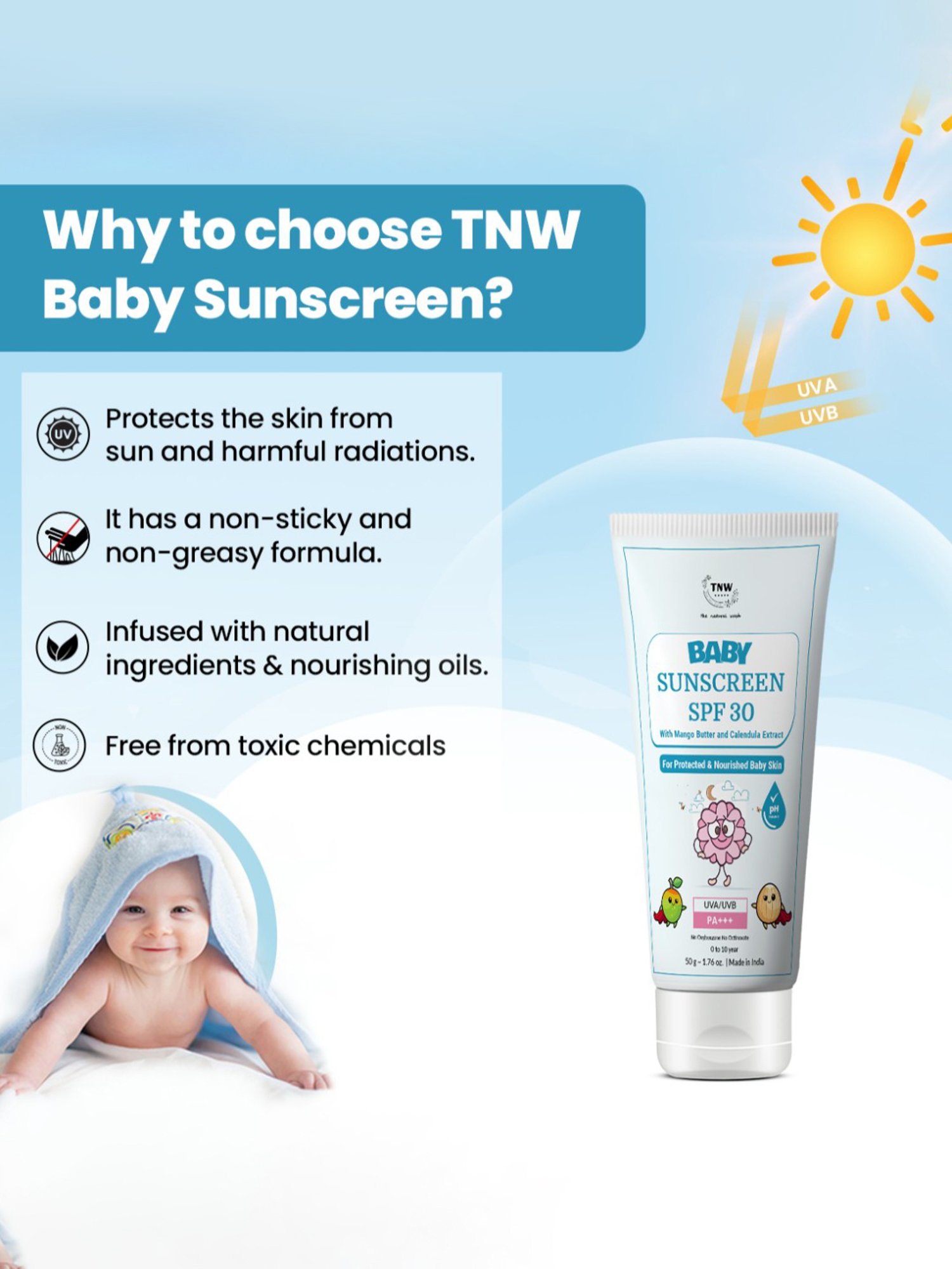 TNW-The Natural Wash Baby Sunscreen SPF 30 - 50 gm