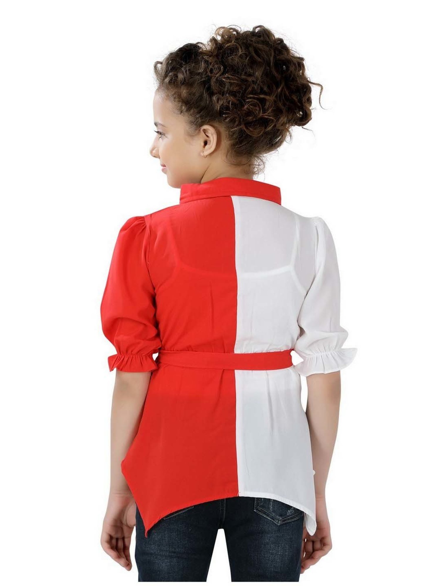 poplins Kids Red & White Cotton Color Block Top