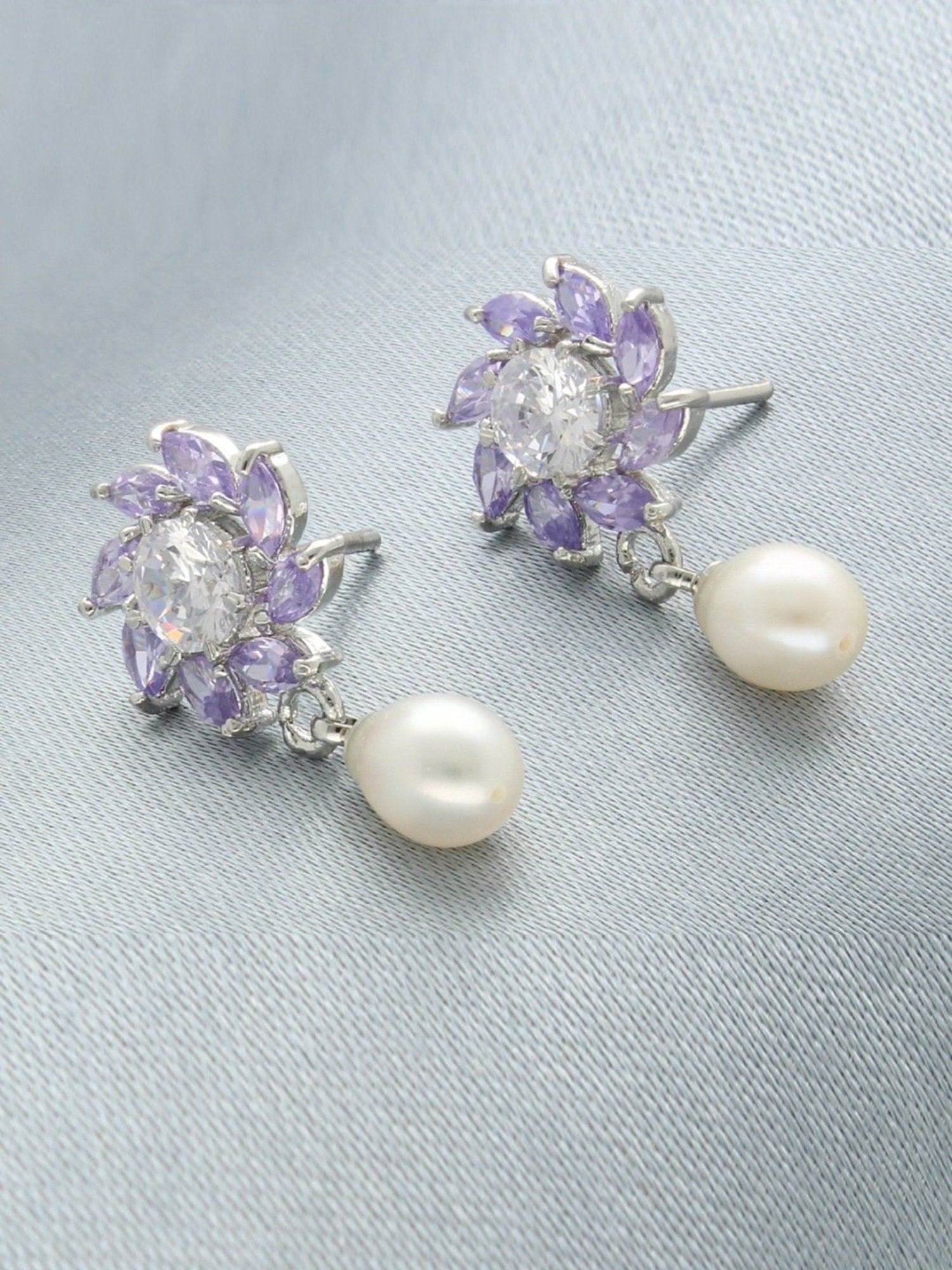 Sri Jagdamba Pearls White & Purple Hemal Earrings for Women