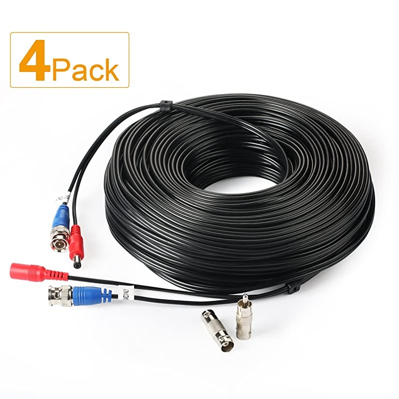 4Pack 33Feet BNC Vedio Power Cable Pre-Made Al-in-One Camera Video BNC Cable Wire Cord for Surveillance CCTV Security System with Connectors(BNC Female and BNC to RCA)