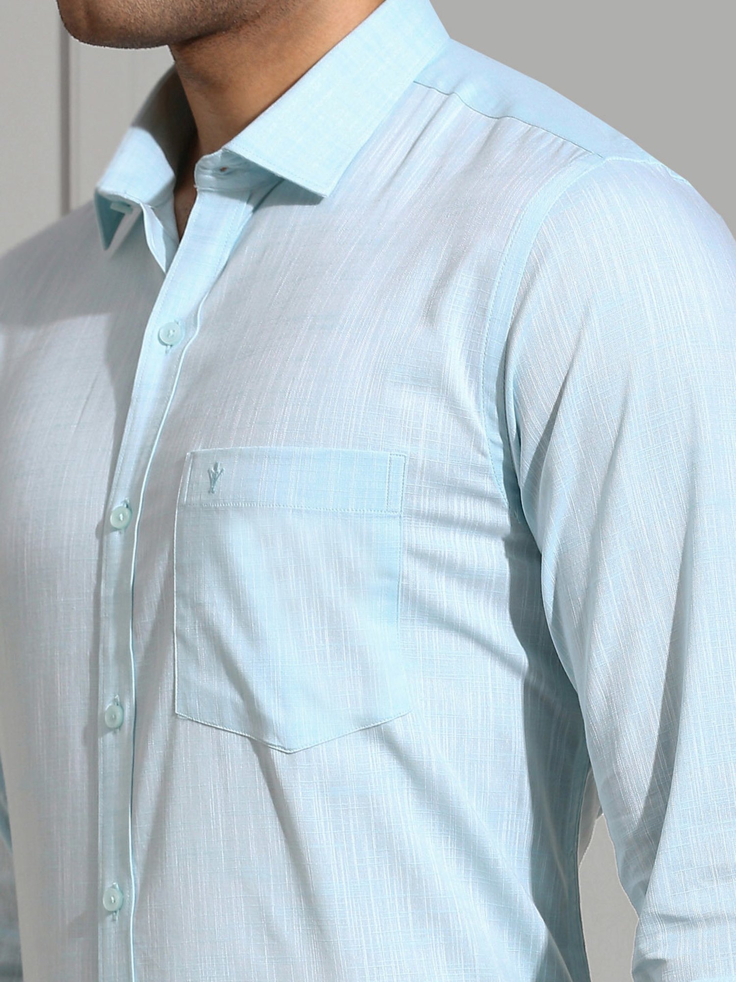 Ramraj Light Blue Regular Fit Textured Cotton Shirt