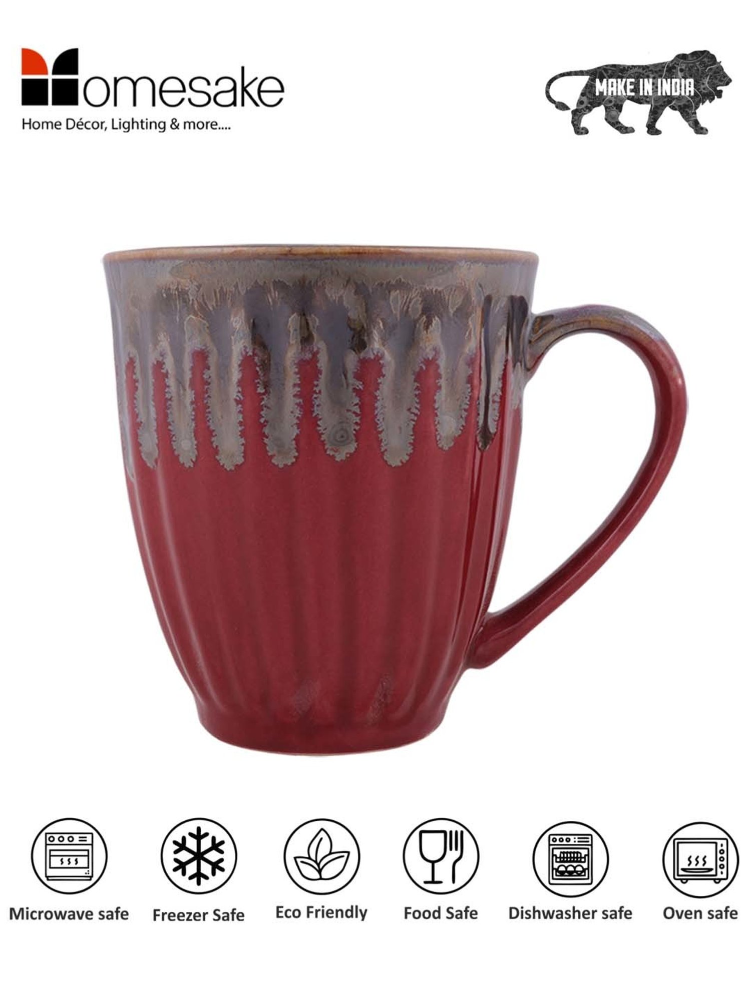Homesake 'Altered Glaze Latte Melon' Red & Grey Ceramic Mug (0.26 L) - Set of 4