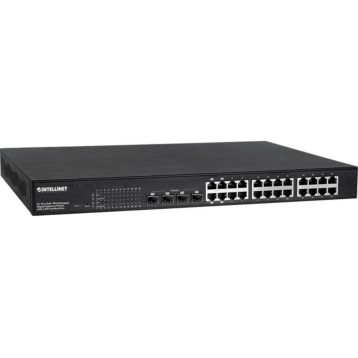 Intellinet 24-Port Gigabit Ethernet PoE+ Web-Managed Switch with 4 SFP Combo Ports