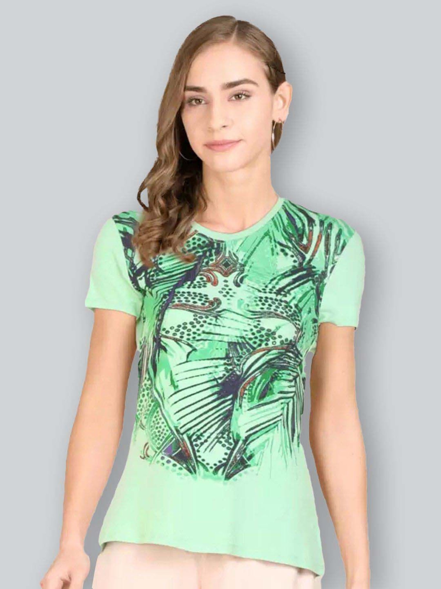 Lyra Green Cotton Printed T-Shirt