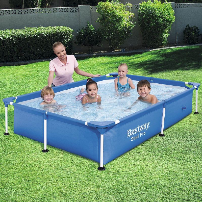 Summer Waves Small Plastic Frame 4ft x 4ft x 12in Kids Toddler Baby Kiddie Swimming Pool, Blue