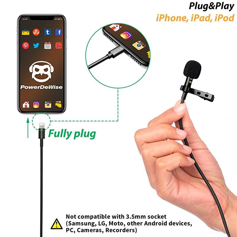 Lavalier Microphone Compatible with iPhone 7 7 Plus 8 8 Plus X XR XS XS Max 11 11 Pro 11 Pro Max