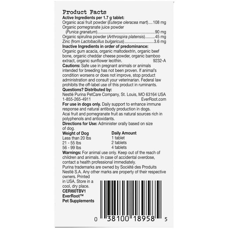 Purina EverRoot Natural, Organic Immunity Dog Supplement Chewable Tablets - 60ct