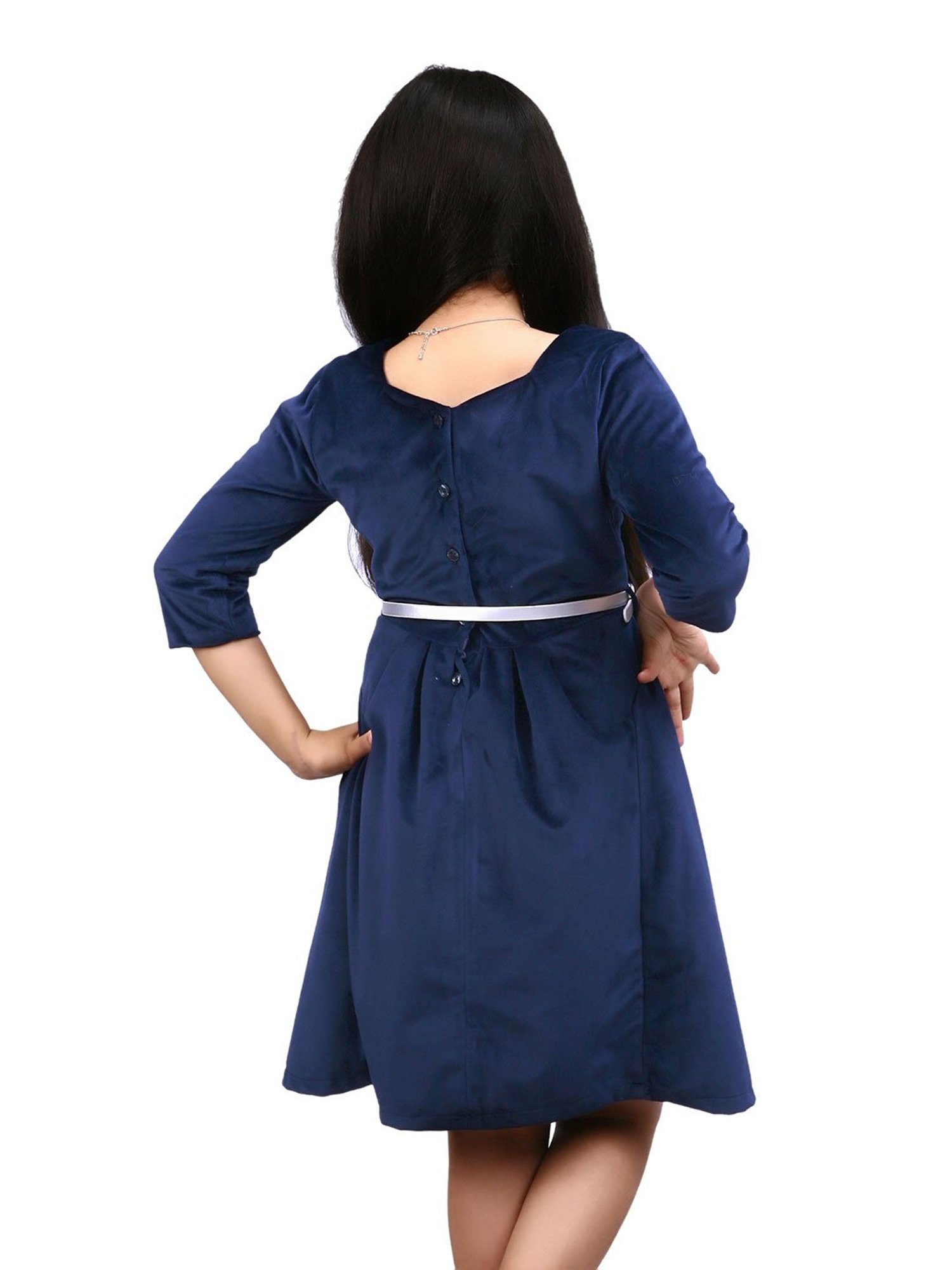 KidsDew Kids Navy Solid Dress with Belt
