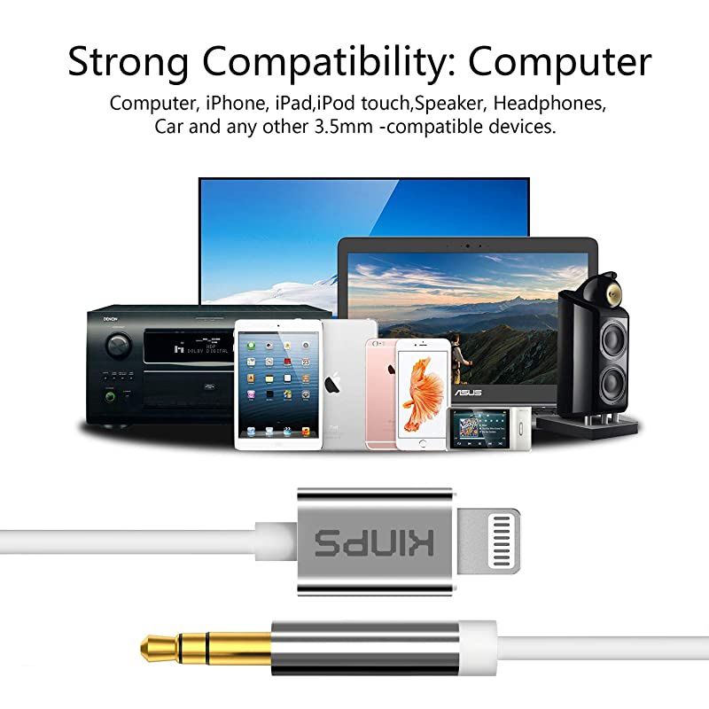Apple MFI Certified Lightning to 35mm Male Aux Cable 4FT12M Audio Cord Compatible with iPhone 11 Pro Max11 Pro11XsXRX8 Plus87 Plus7 Car Stereo Home Stereo and More WhiteTPE