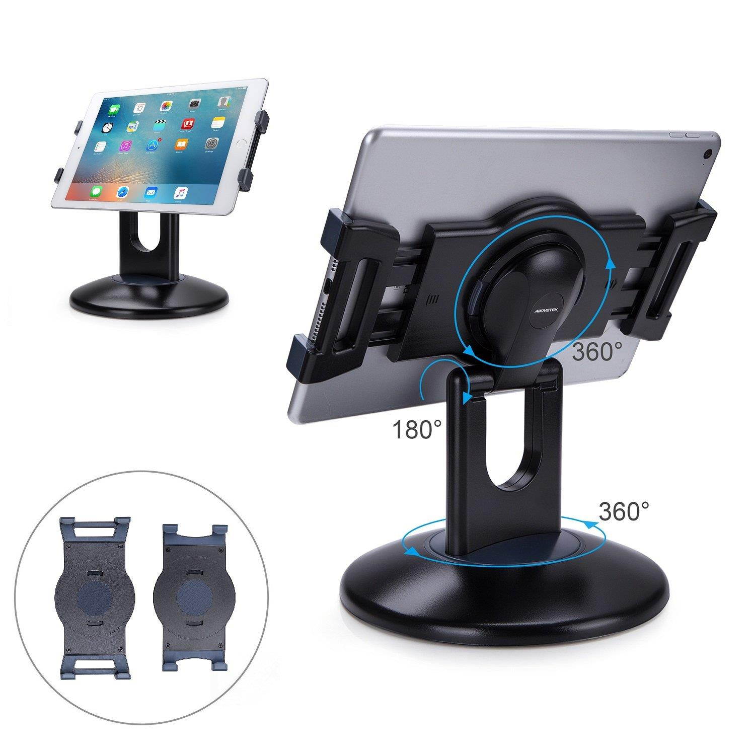 AboveTEK Retail Kiosk iPad Stand, 360&deg; Rotating Commercial Tablet Stand, 6-13.5" iPad Mini Pro Business Tablet Holder, Swivel Design for Store POS Office Showcase Reception Kitchen Desktop (Black)