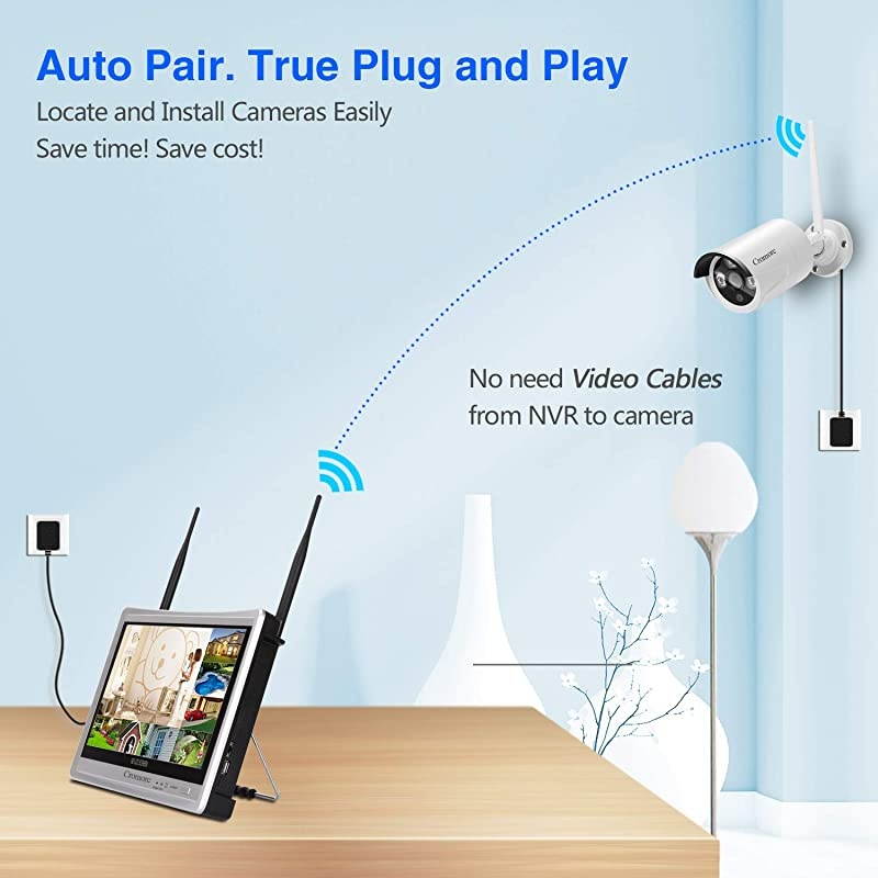 8CH,Expandable] All in one with 12.5" Monitor Wireless Security Camera System,  Home Business CCTV Surveillance 1080P NVR, 4pcs 2.0MP Outdoor Indoor Night Vision One-Way Audio Camera,2TB HDD