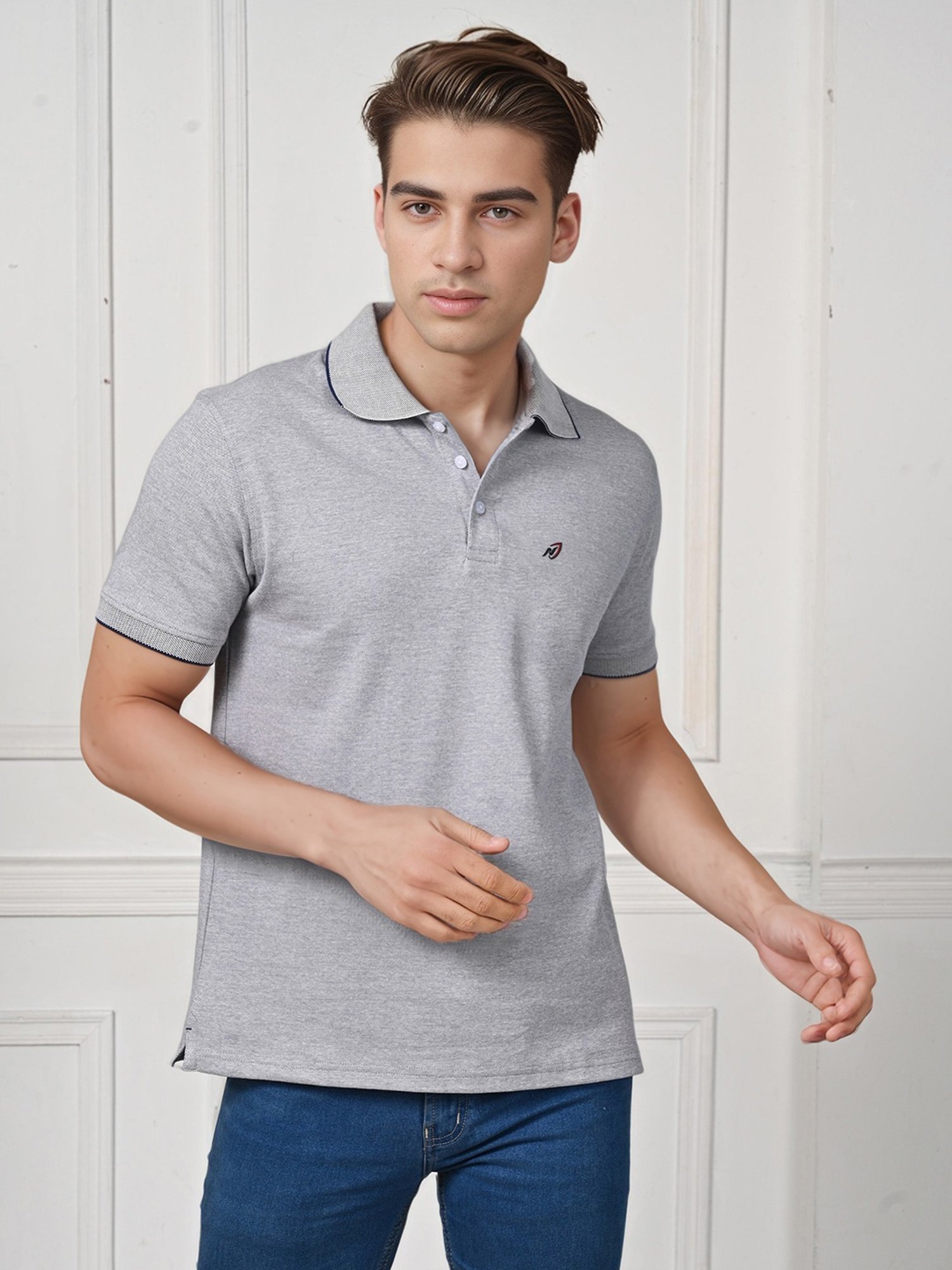Lux Nitro Light Blue Cotton Regular Fit Texture Polo T-Shirt