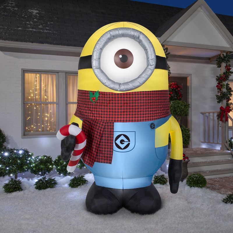 Gemmy Christmas Airblown Inflatable Stuart w/Plaid Scarf Giant Universal, 8.5 ft Tall, Multicolored