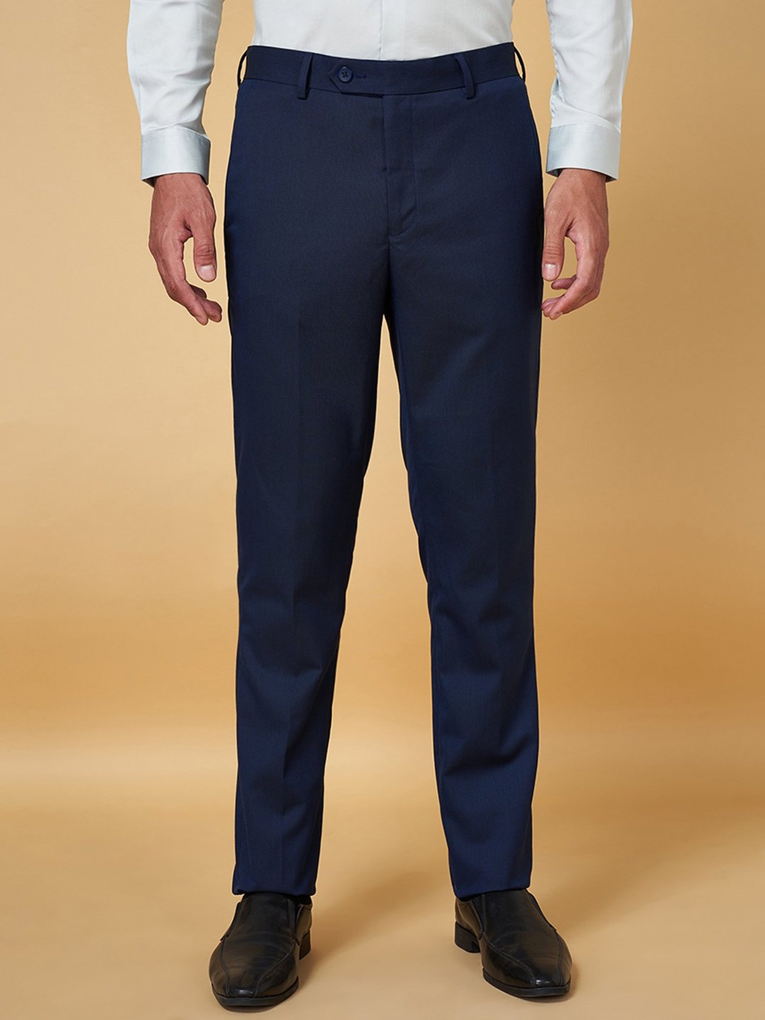 Byford by Pantaloons Navy Slim Fit Flat Front Trousers