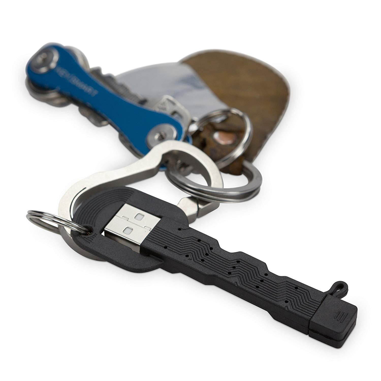 ZTE Blade ZMax Cable, BoxWave [USB Type-C Keychain Charger] Key Ring 3.1 Type C USB Cable for ZTE Blade ZMax - Jet Black