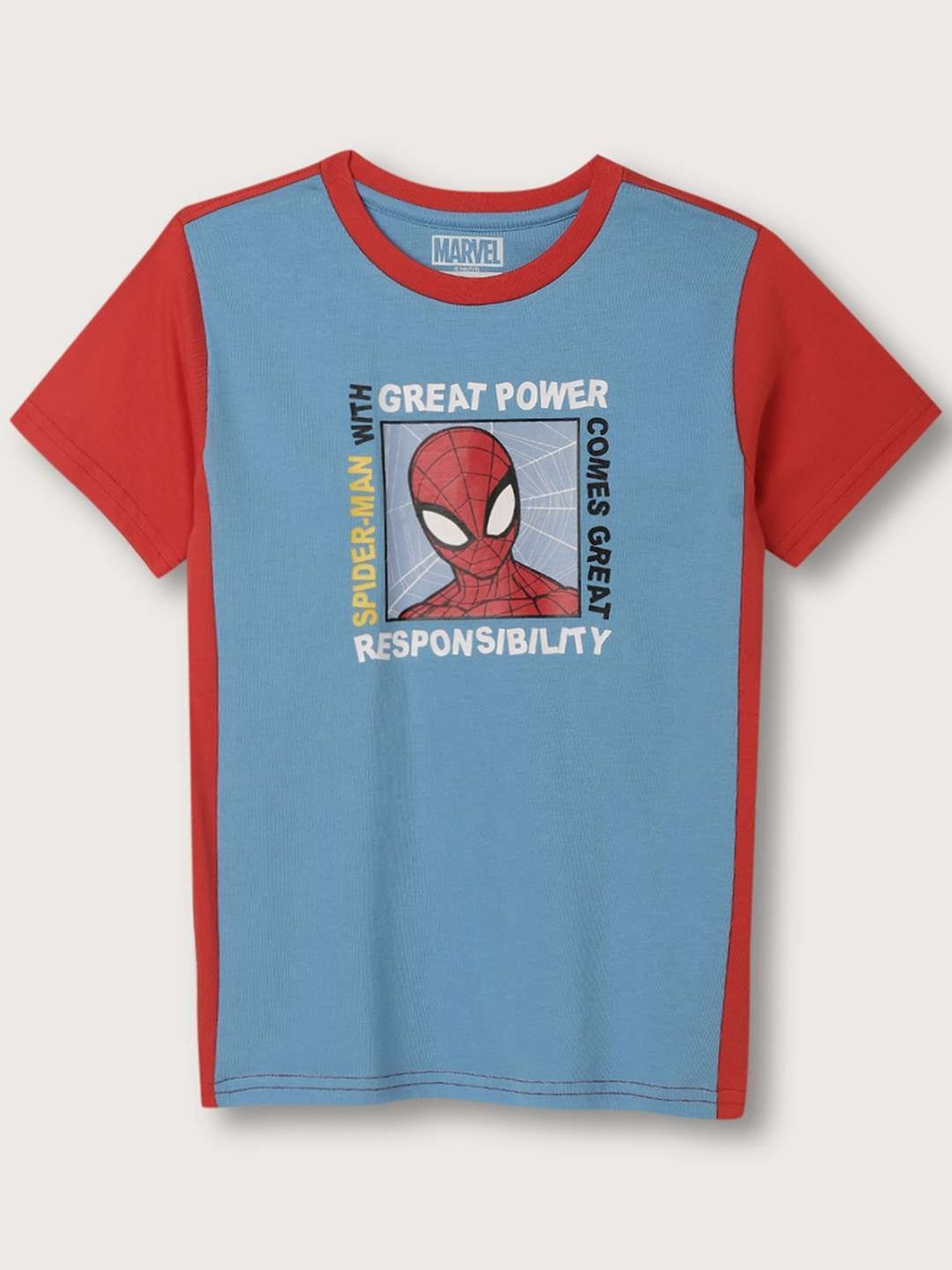 Blue Giraffe Kids Blue & Red Cotton Printed Spiderman T-Shirt