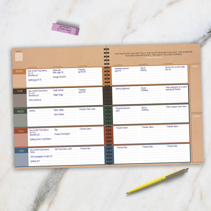 Undated Teacher Planner Lesson Plan Book 8.5" x 11" Weekly/Monthly Kraft - The Time Factory