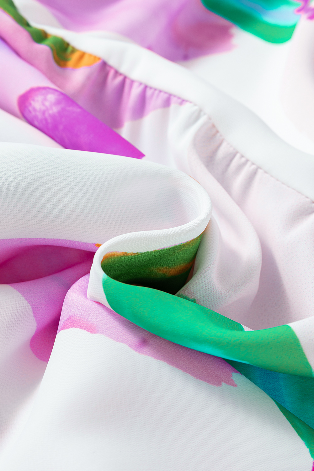 Multicolor Boho Floral Collared Long Sleeve Dress