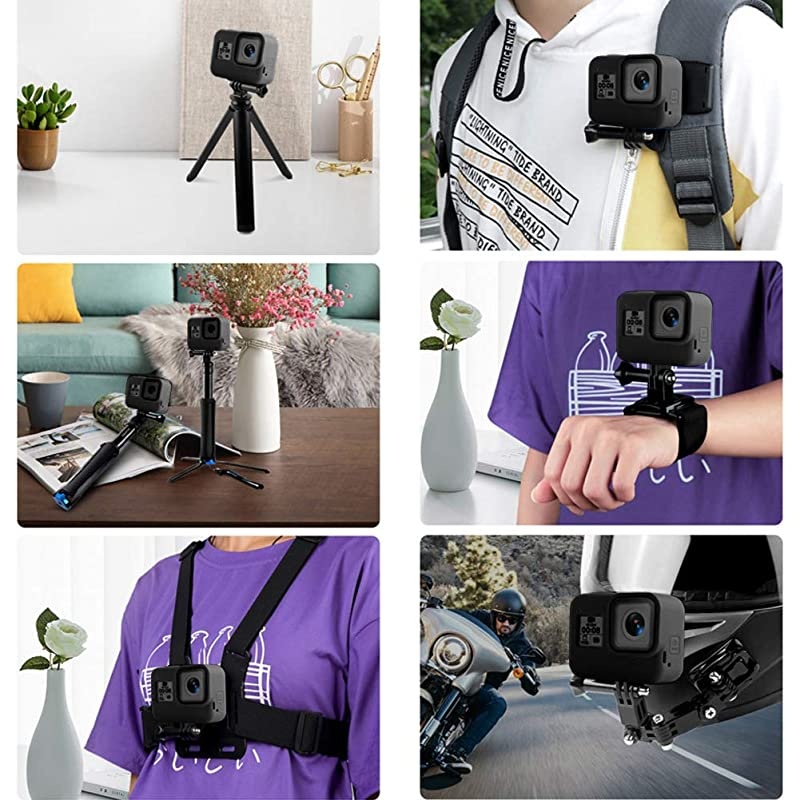 Protective Silicone Sleeve Cases + Lanyard for GoPro Hero 8 Black Accessories Soft Rubber Frame Cover Case Protection for Go Pro Hero8 (Hero8 Black Sleeve Case)