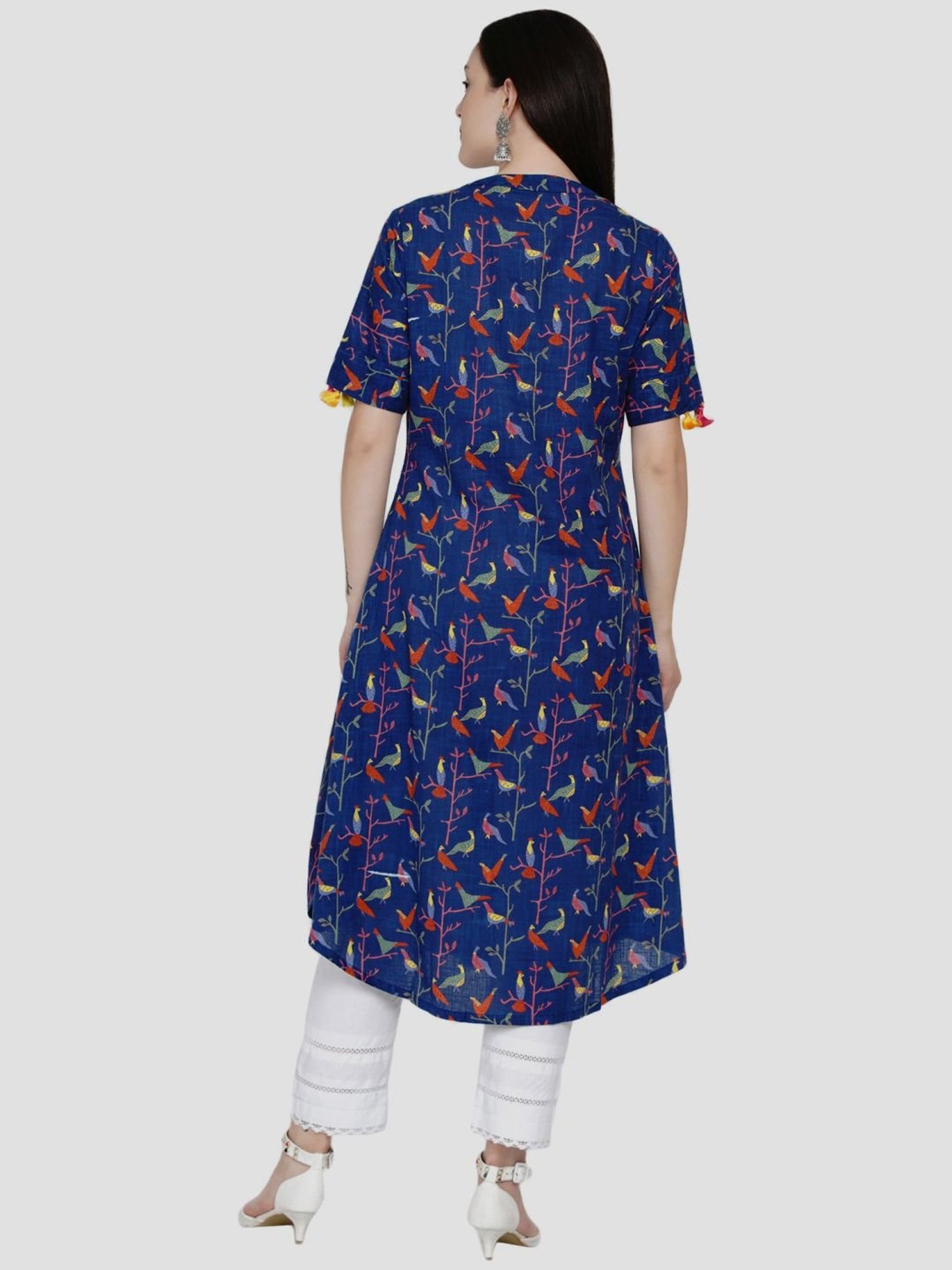 Women Republic Blue Cotton Printed A Line Kurta