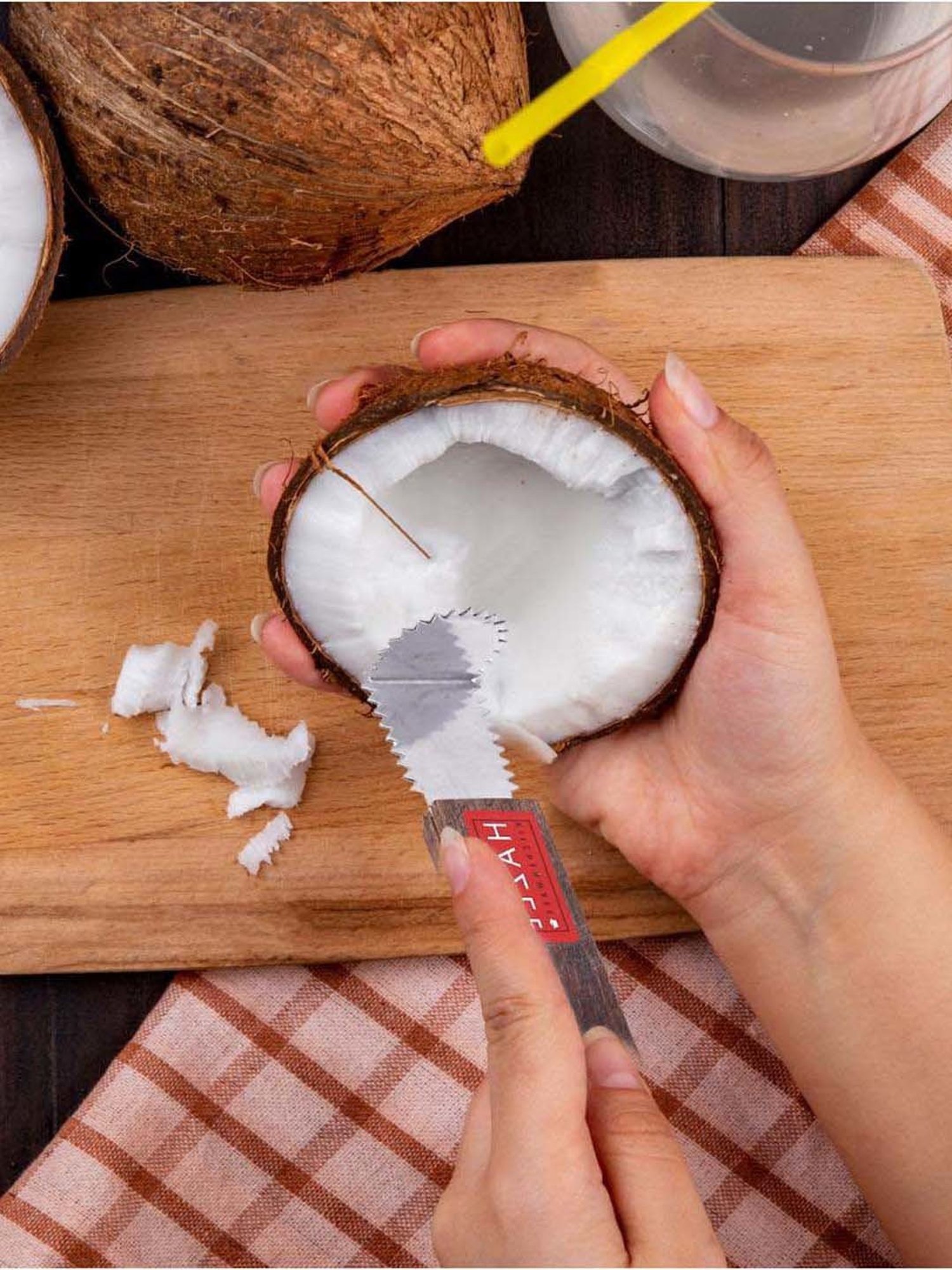 HAZEL Silver & Brown Stainless Steel Coconut Scrapper