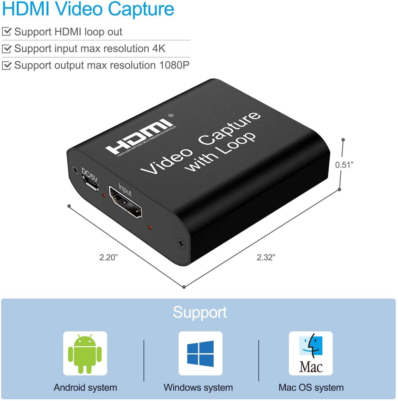 DIGITNOW Video Capture Card 4K HDMI Video Capture Device with Loop Out, Full HD 1080P Live Streaming Video Recorder Converter, Support Windows?Android and Mac OS