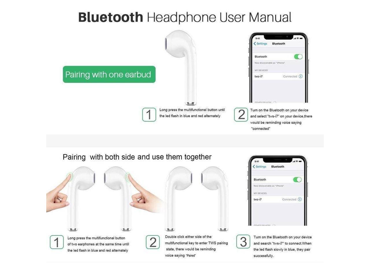 Wireless Earbuds Bluetooth Headphones Stereo Earphone with Built-In Mic with Charging Case Cordless Sport Headsets for AirPods iPhone XS XR X 8 7 plus 6 6s plus Android Samsung Galaxy