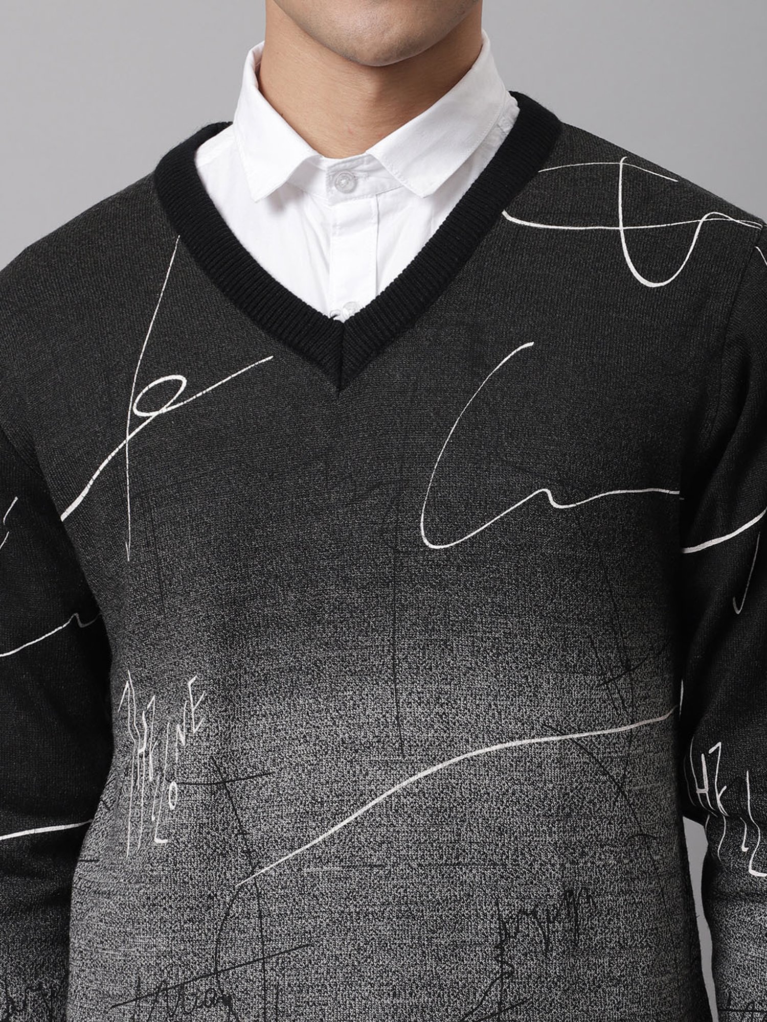 Cantabil Grey Regular Fit Printed Sweater