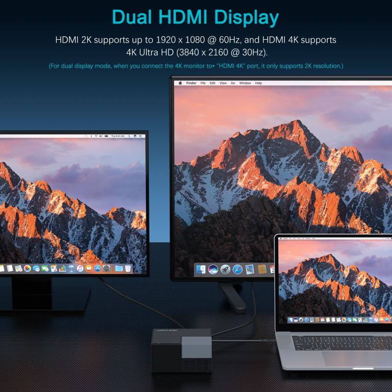 Wavlink USB-C 4K Dual Display Universal Docking Station with 65W PD Charging, 100W Power Adapter, 4 USB 3.0, BC 1.2 fast charging, Build in USB 3.0 GPU, Gigabit Ethernet, Audio, Mic, Easy Set Up