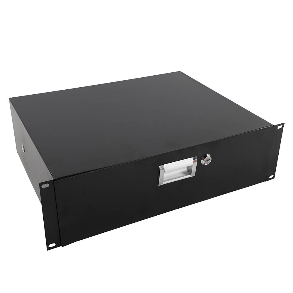 3U Pro Rack Case 19" Steel Plate DJ Drawer Equipment Cabinet w/Key Black