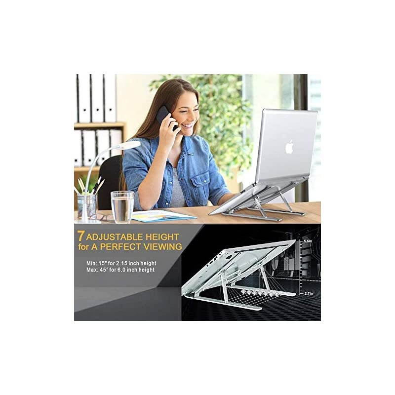 Laptop Stand for Desk Portable Laptop Holder Aluminum Alloy Laptop Mount Compatible with 10156 Inch Notebook Foldable Riser with 7 Levels Height Adjustment