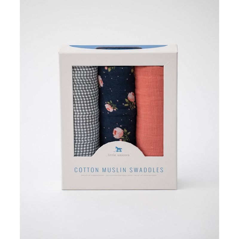 Little Unicorn Cotton Muslin Swaddle - Midnight Rose Set 3pk