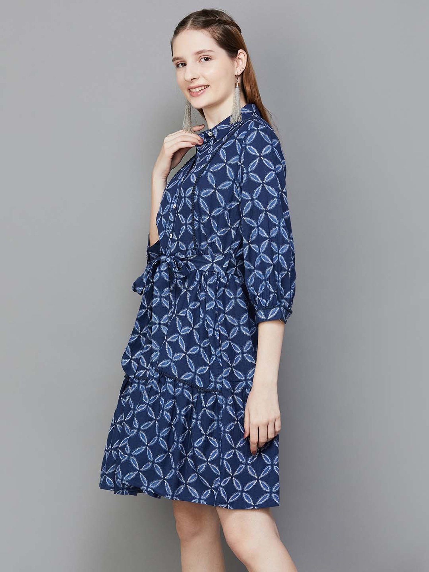 Colour Me by Melange Blue Printed Shirt Dress