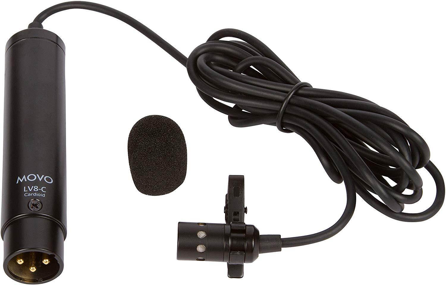 Movo LV8-C Broadcast-Quality XLR Lavalier Cardioid Condenser Wired Microphone with 12mm Mic Capsule for Accurate Voice Recording - Kit includes Lapel Clip, Case and Windscreen