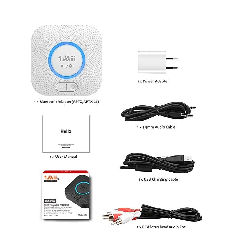 B06 Plus Bluetooth Receiver, HiFi Wireless Audio Adapter, Bluetooth Receiver with 3D Surround Low Latency for Home Music Streaming Stereo System (White)