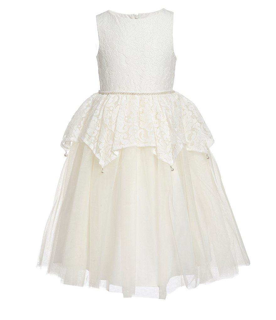 Badgley Mischka Big Girls 7-16 Jeweled Lace Peplum Fit & Flare Dress