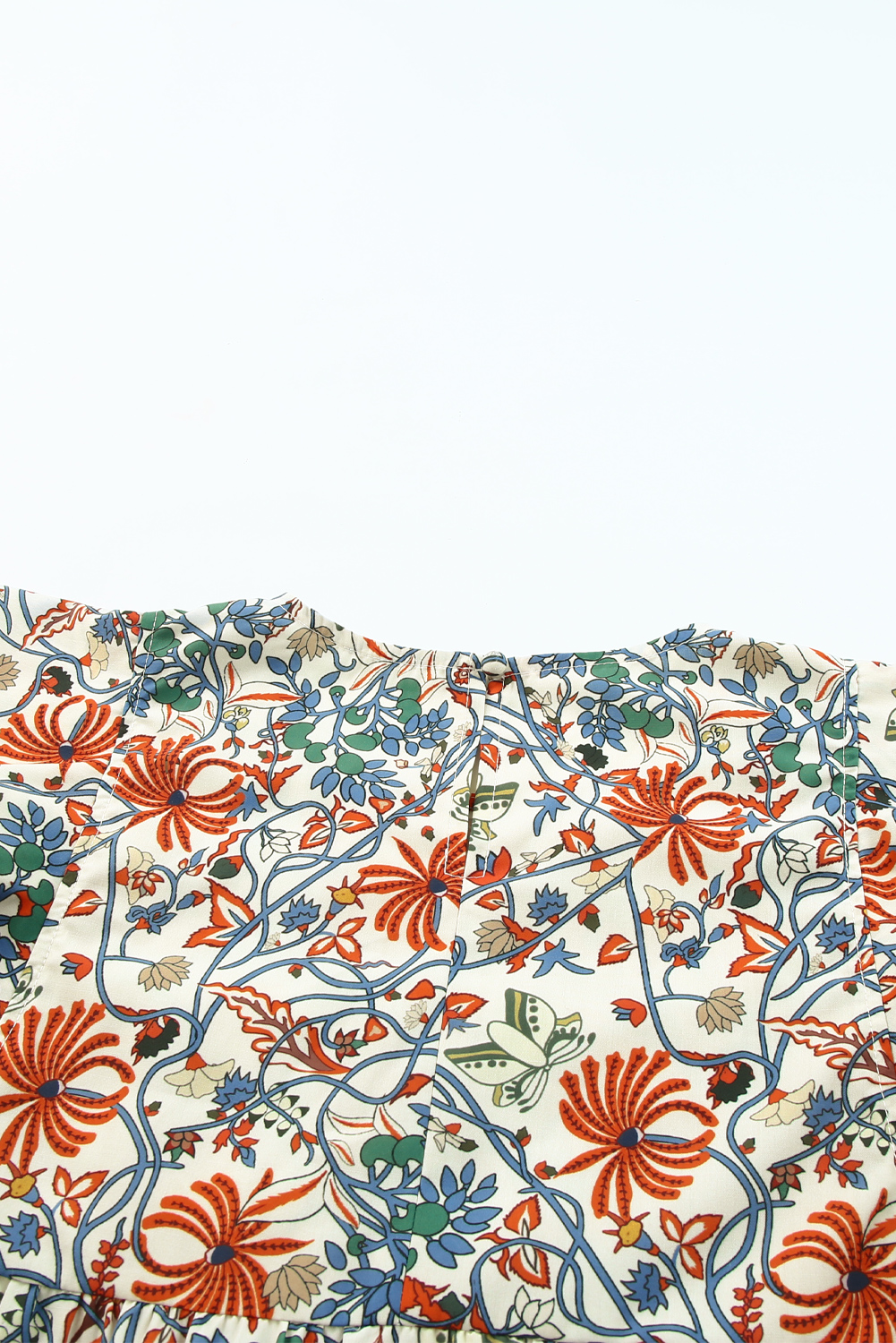 One World Apparel Jacquard Square Neck Short Sleeve Ivory Multi Floral Print Top