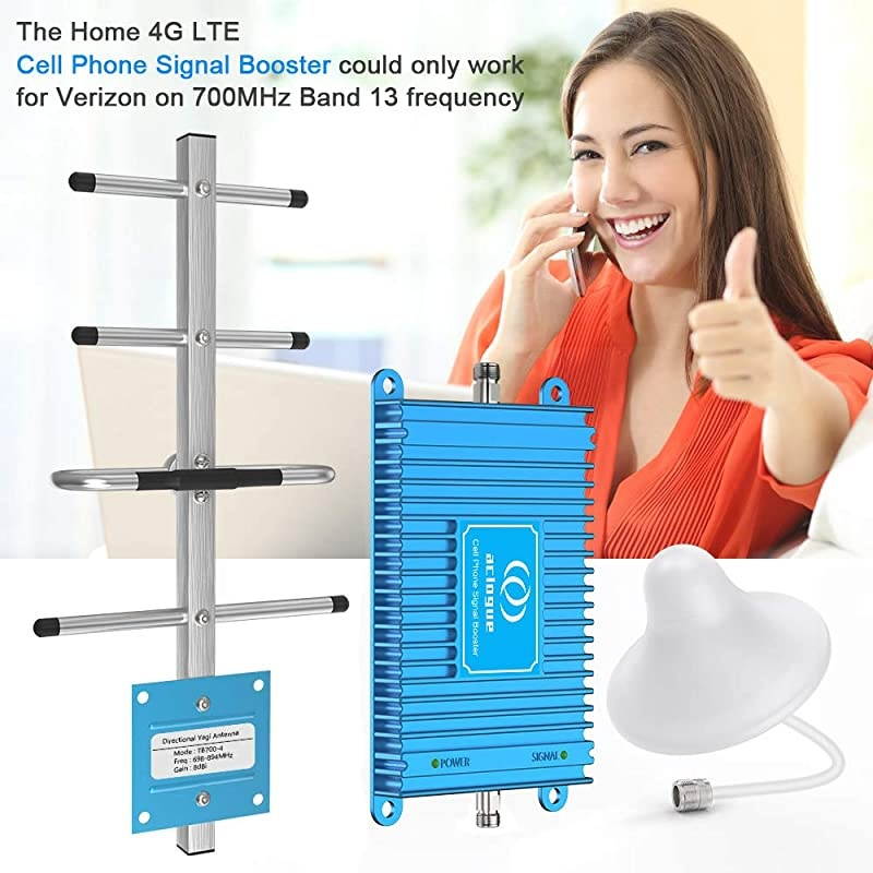 Phone Booster LTE 4G Cell Phone Signal Booster 700Mhz Band 13 Mobile Signal Repeater Amplifier Antenna Kits for Home and Office up to 4500 Sq Ft Improve 4G Data and 4G Calls (Blue)