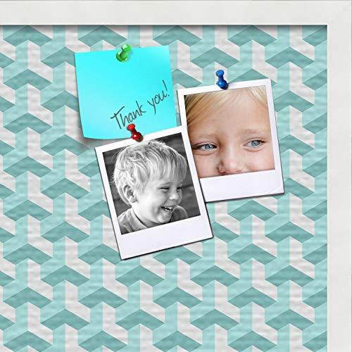 PinPix pin Cork Bulletin Board Made from Canvas, BAUS Aqua 24x18 Inches (Completed Size) and Framed in Satin White Frame (PinPix-1626-24x18_FRBW26074)