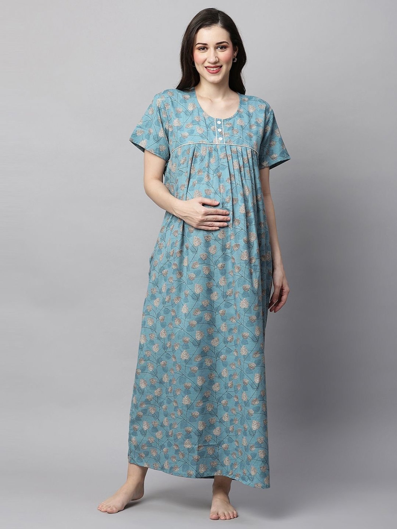 MomToBe Blue Printed Feeding Nighty