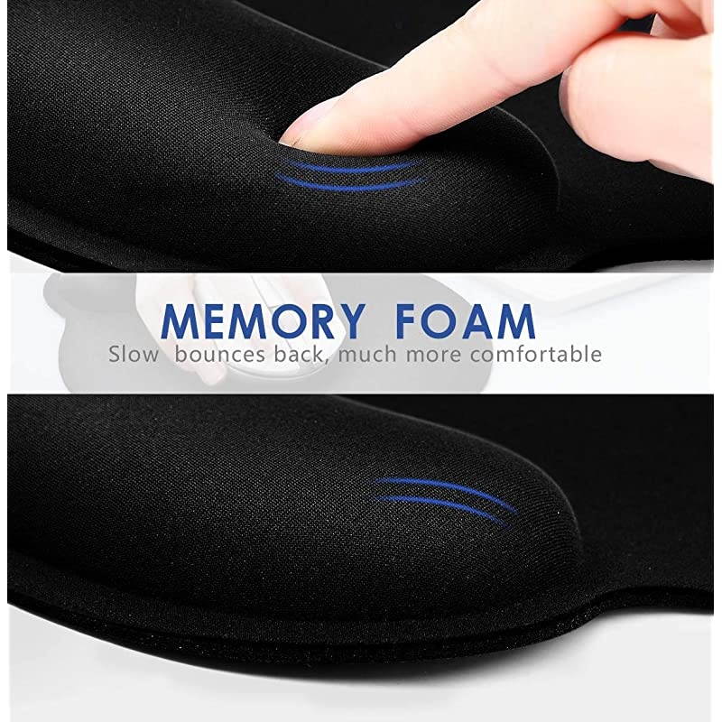 Pad with Support Bar, Ergonomic Pad with Gel Wrist Rest Support, Gaming Pad with Lycra Cloth, Non-Slip PU Base for Computer, Laptop, Home, Office & Travel, Black (2)