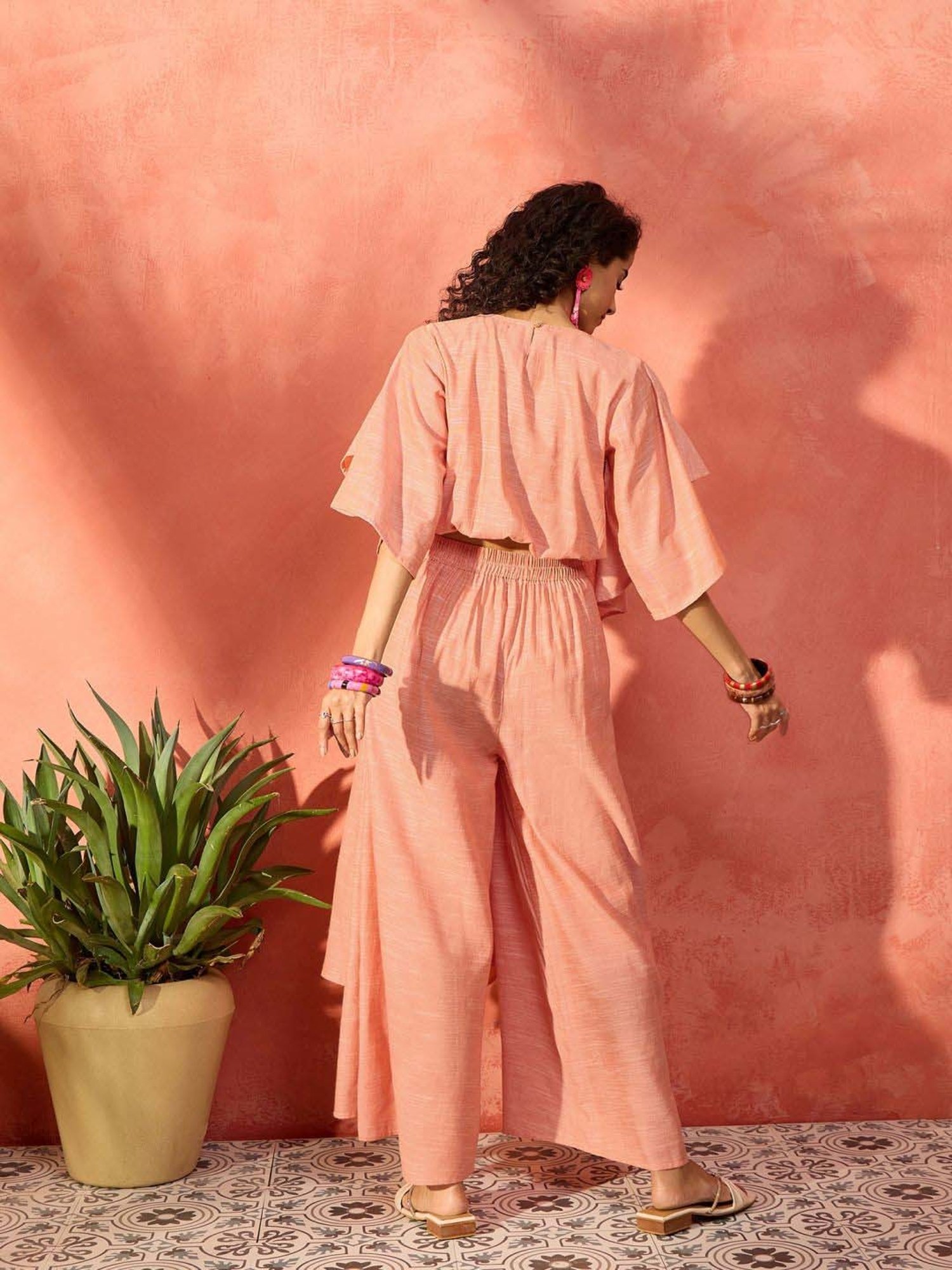 Inweave Peach Cotton Top & Palazzo Set